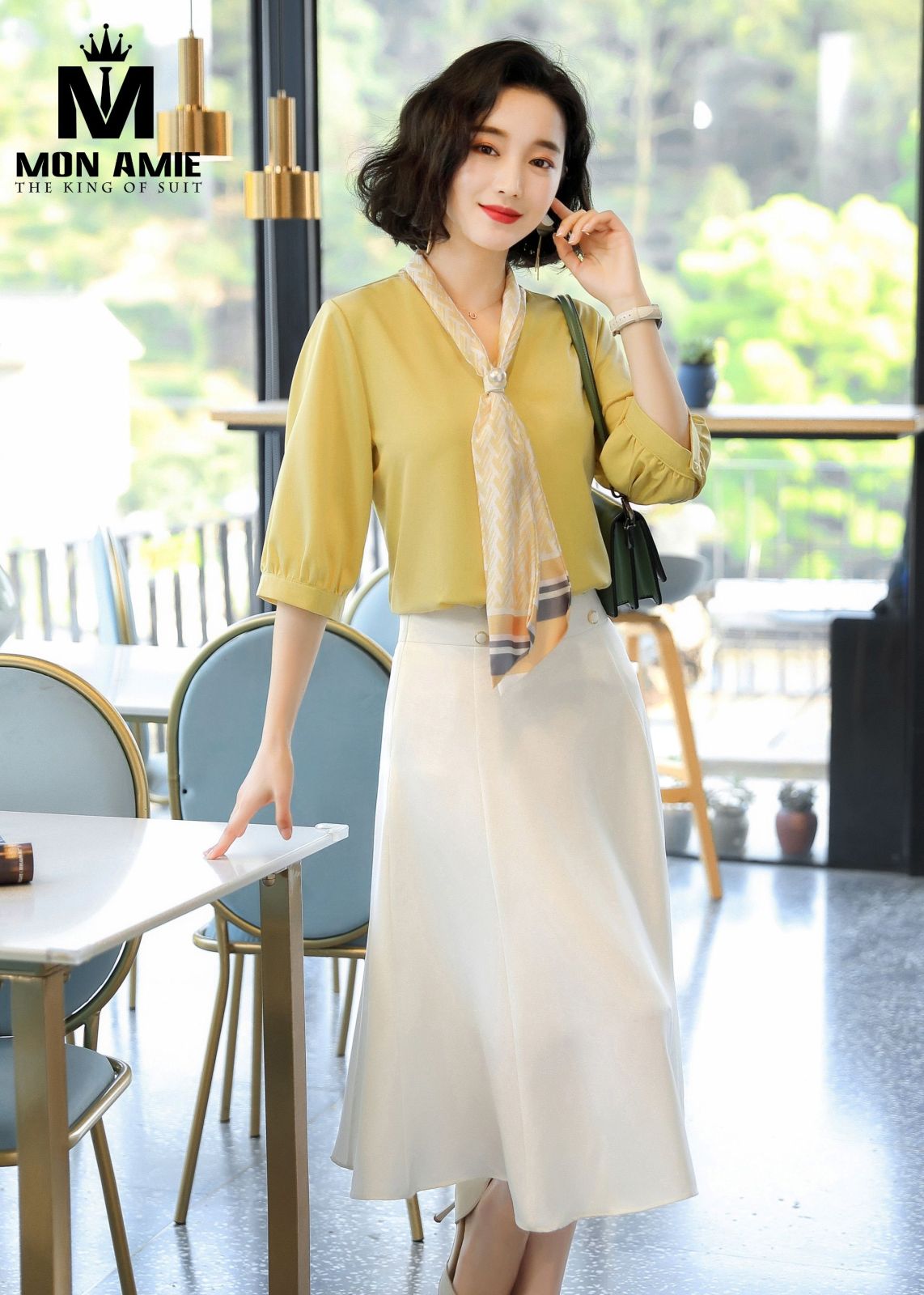 V Neck Yellow Chiffon Shirt 